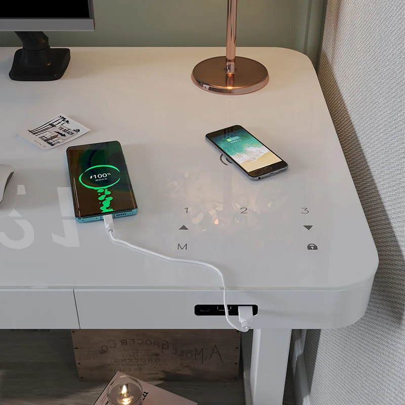 Home Office Dual Motor Lifting Electric Wireless Charging Height Adjustable Standing Desk