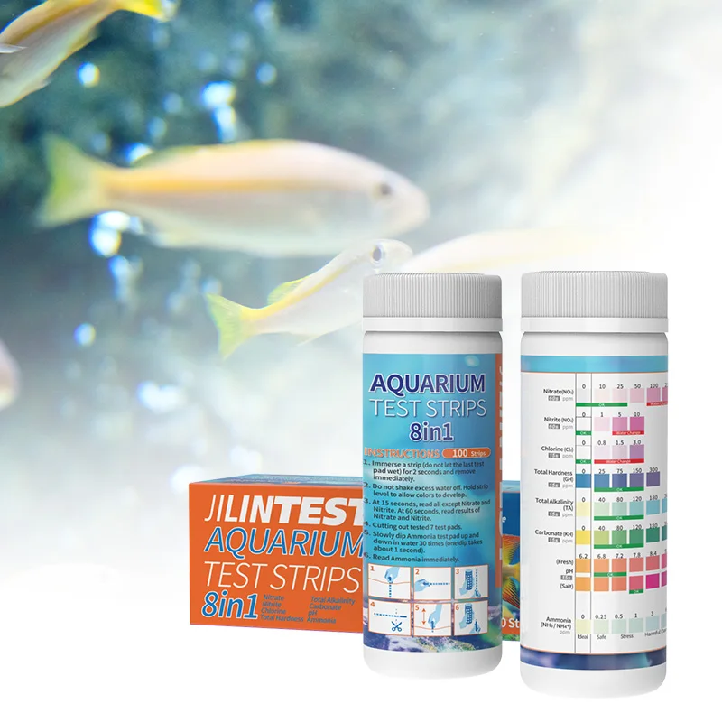Factory Wholesale Price Multi-parameter Aquarium Test Strips 8way Ammonia,NH3,KH,Nitrate,Nitrite,Chlorine