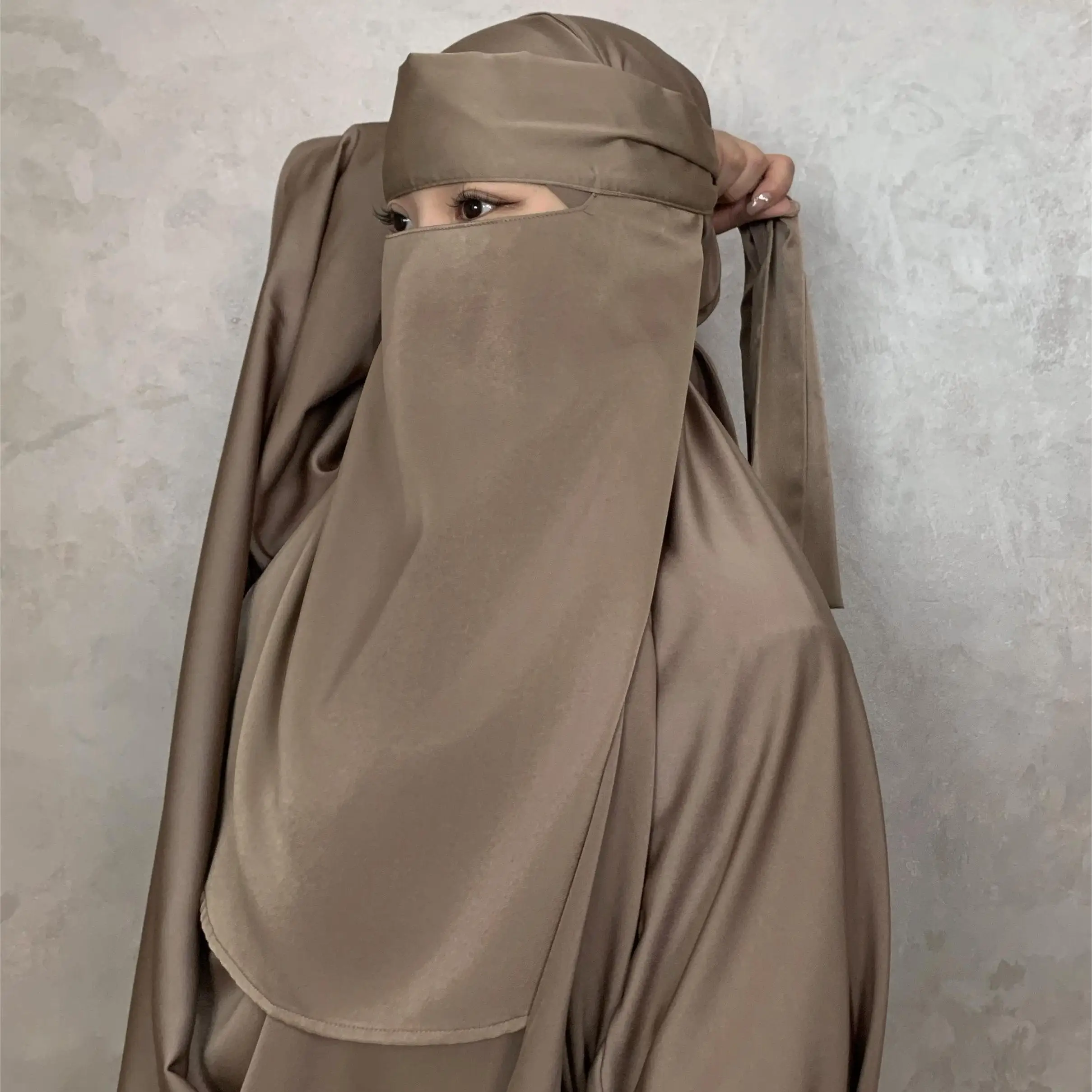 Цельный Атлас Jilbab Niqab прилагается свободный размер мусульманское абайское милое скромное платье 3 Jabab Молитвенное