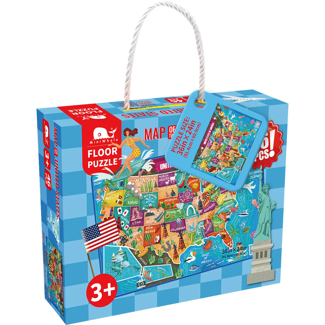 Factory Price 46 Pieces Kids USA Map Puzzle Toy US Maps for Learning