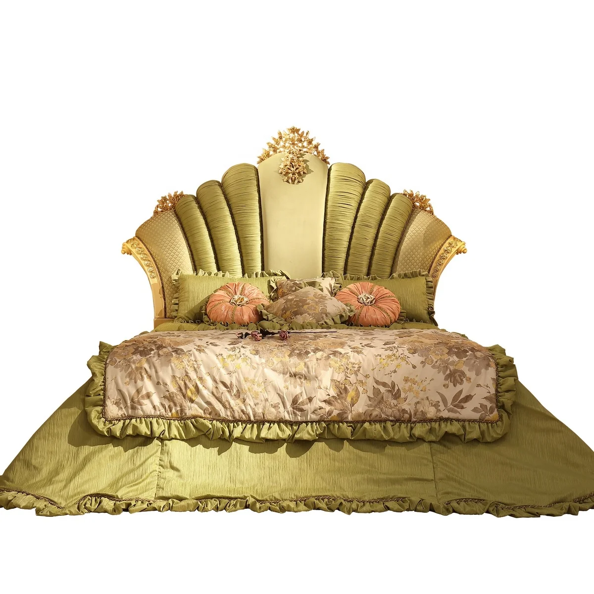 Luxury beauty solid wood sleeping upholstered antique king size bed