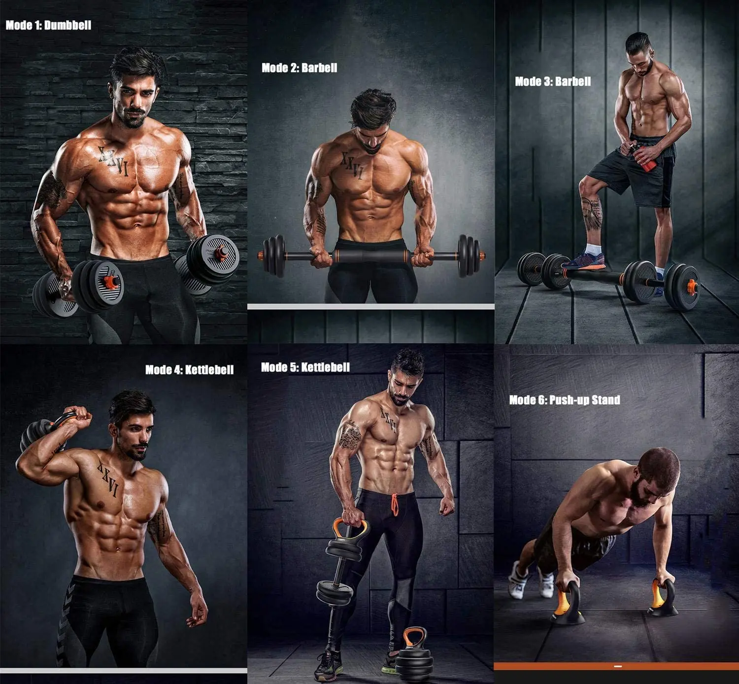 
New style 6 in 1 adjustable fitness equipment barbell set kettle bell combination suit dumbbell set 