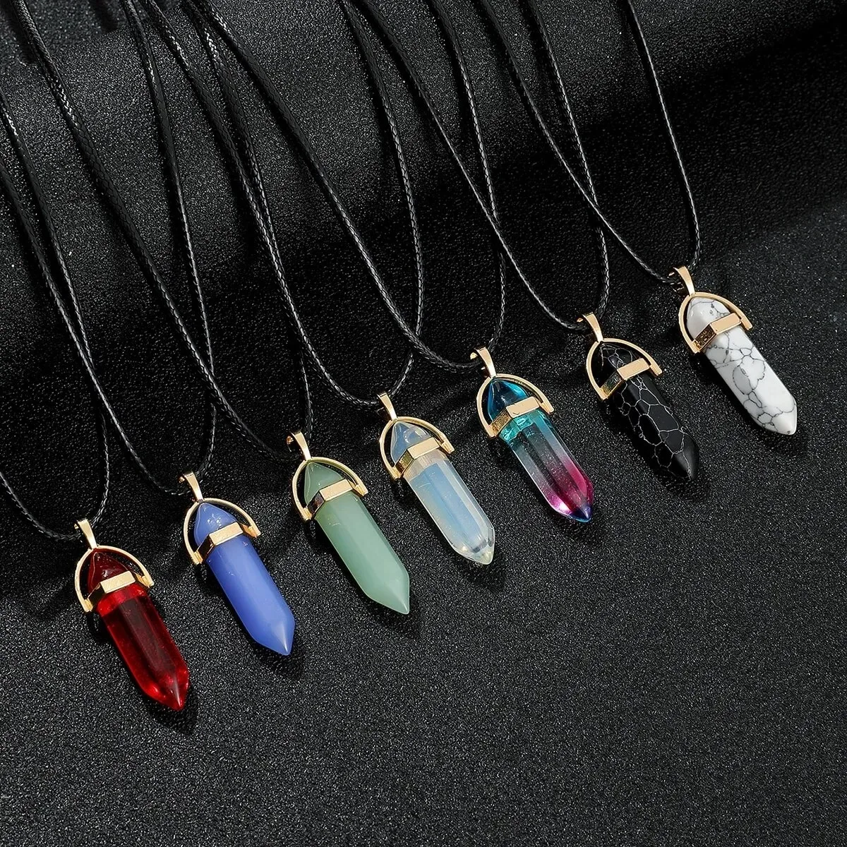 Manufacturers wholesale natural stone crystal hexagon column lucky energy pendant necklace