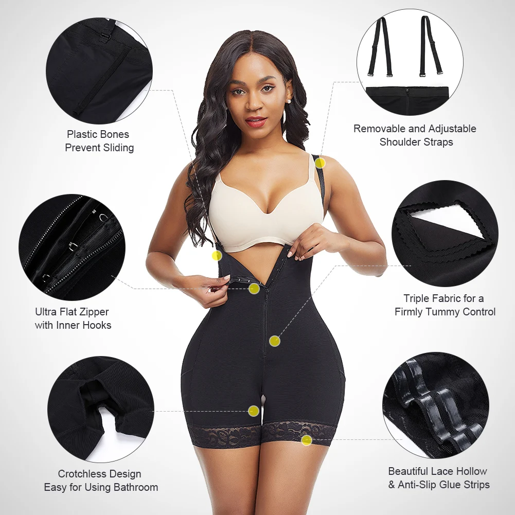  Women Fat Tummy Control Waist Trimmer Plus Size Latex Interlayer Black Bodysuit Slim Full Body