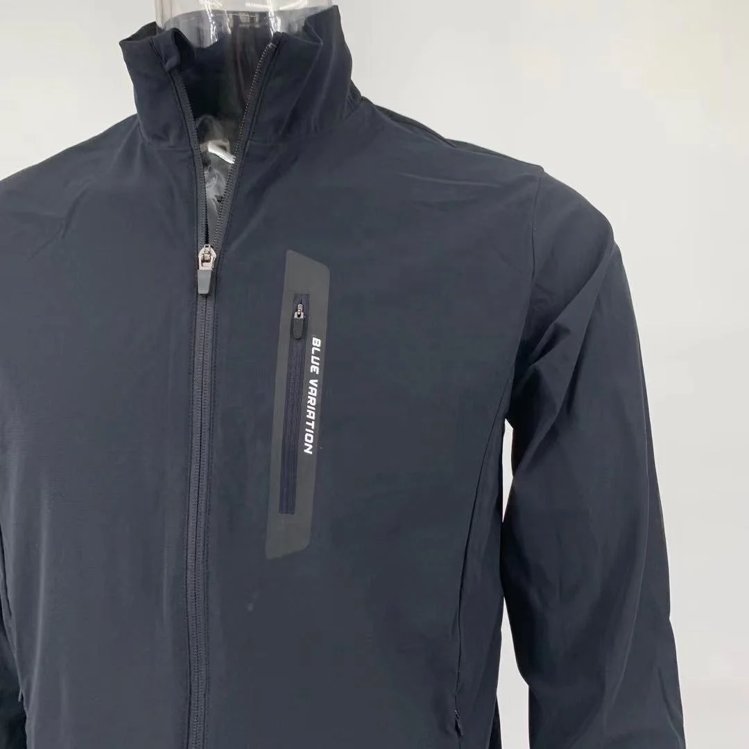 Повседневная спортивная мужская куртка с высоким воротником на молнии, мужская куртка из 75% нейлона, 25% спандекса с принтом на молнии