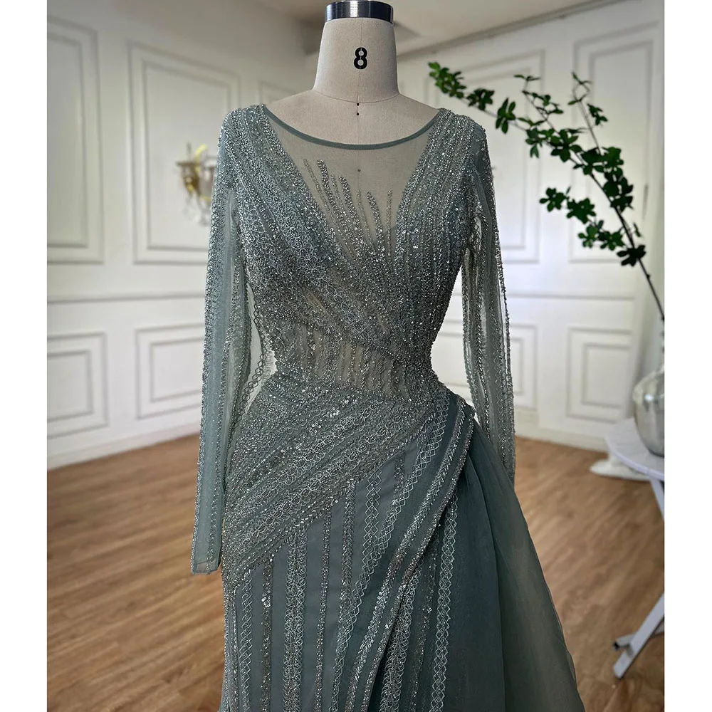 Serene Hill Dubai Arabic Designer Luxury Turquoise Mermaid Beaded Evening Dresses Gowns For Women Wedding Party 2023 LA72124