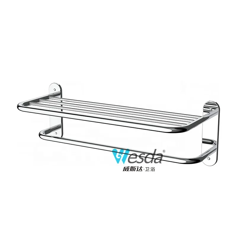 Chaoan Wesda Bathroom Fittings Towel Bars Wall Mounted Stainless Steel Polished Chrome House Lavatory Hotel Towel Rack Shelf