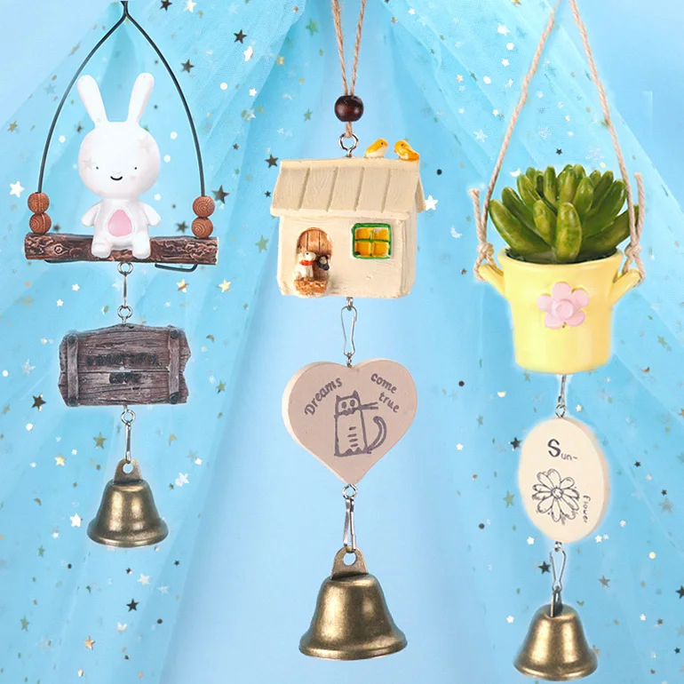 Small blue bird house wind chimes window outdoor hanging decorations japanese wind chimes