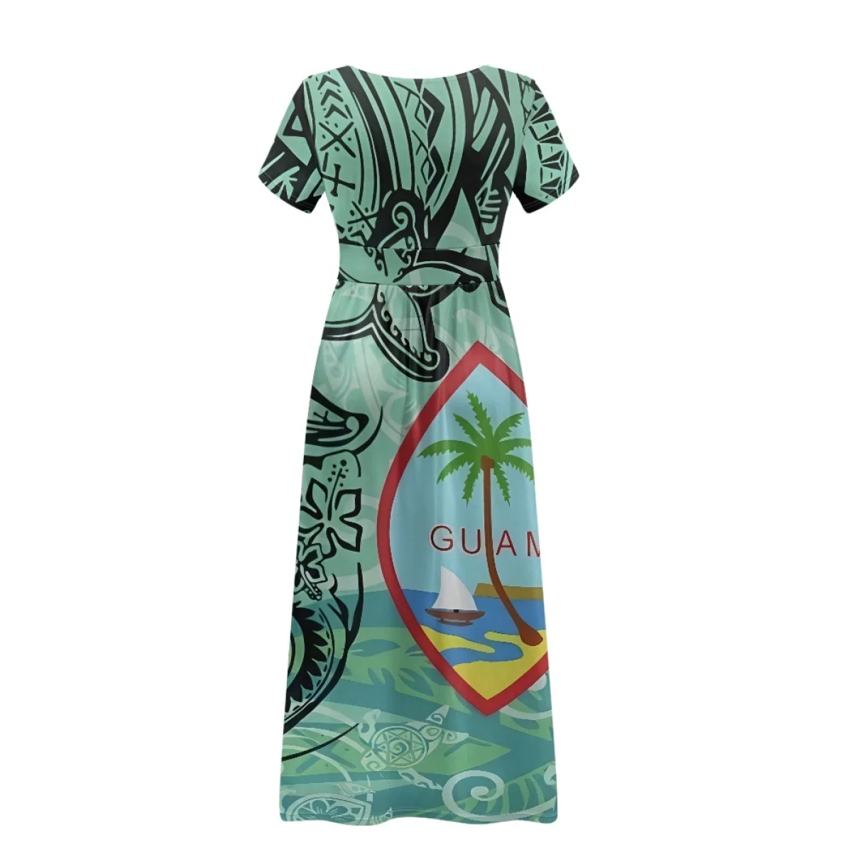 Custom Guam Flag Dresses With Pockets Women Polynesian Tattoo Design Deep V-neck Dress Summer Short Sleeve Party Dres Wholesale
