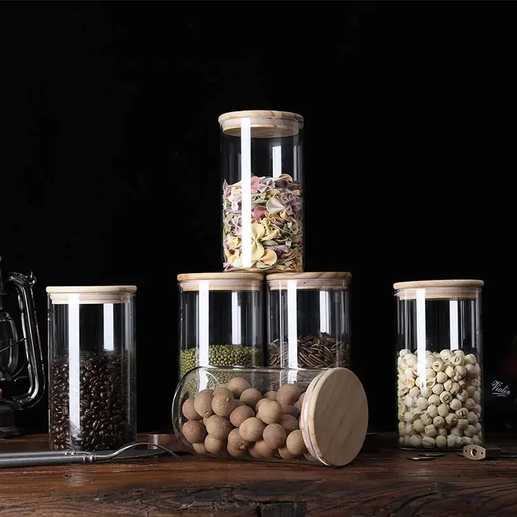 Storage Tank Food Container Bamboo Covered High Borosilicate Food Sealed Glass Tank Kitchen Miscellaneous Grain Organizer