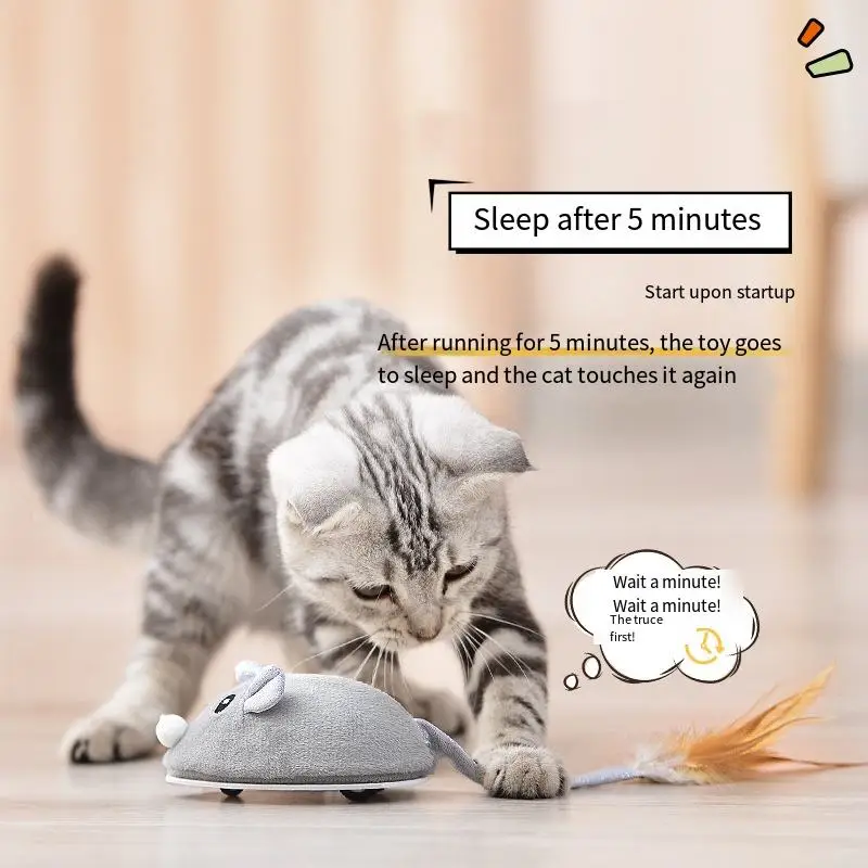 Pets Toys Automatic Electronic Mouse Stuffed USB Charging Teasing Feather Tail Flocking Rat Pet Kitten Interactive Toy Supplies