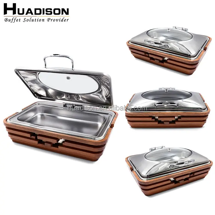 Huadison hotel catering equipment luxury 9 liter large capacity rectangular stainless steel electric chafing dish