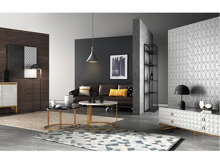 Round marble top modern style coffee table side table