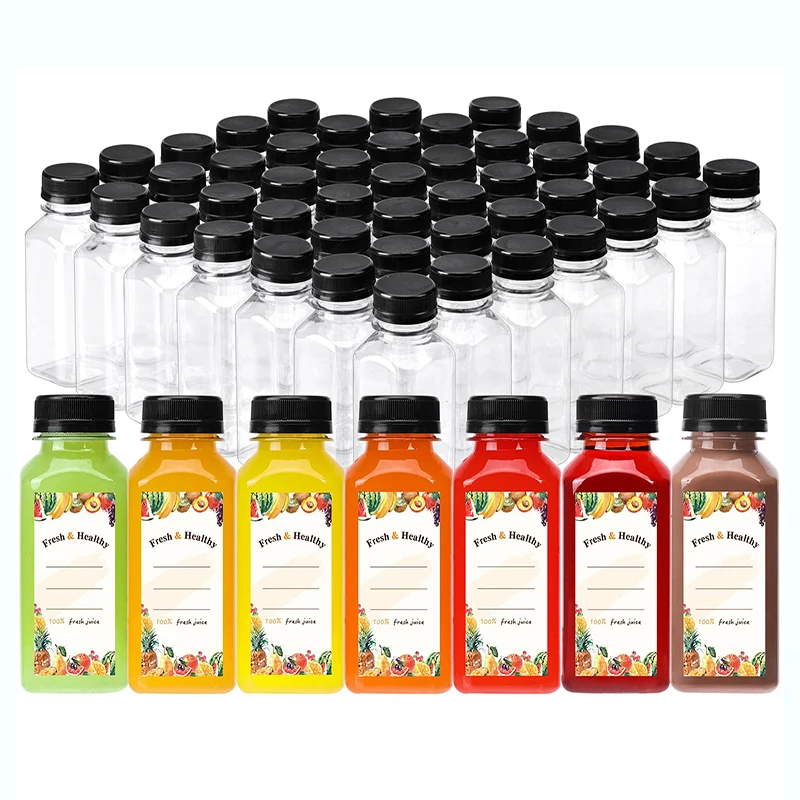 Custom 2 4 8 12 16 oz PET Plastic Square Juice Bottles For Juice Business. 60ml 120ml 250ml 350ml 500ml Juice Bottle With Cap