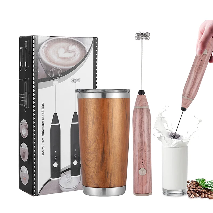 New Arrival milk foam frother USB rechargeable handheld electric coffee milk frother steamer set with coffee mug, mixer, pitcher