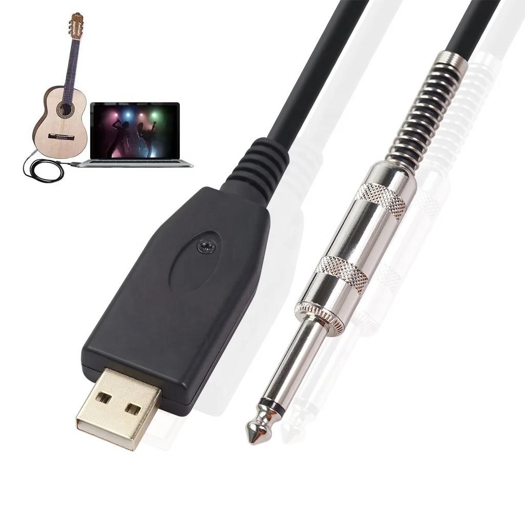 Professional 6.35mm mono jack  Guitar to PC USB Link Recording Cable Lead Adaptor