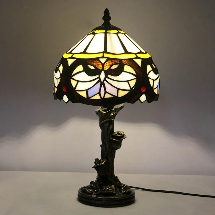 LongHuiJing 8 Inch European Pastoral Retro Tiffany Table Lamp with Red Dragonfly Pattern Lampshade