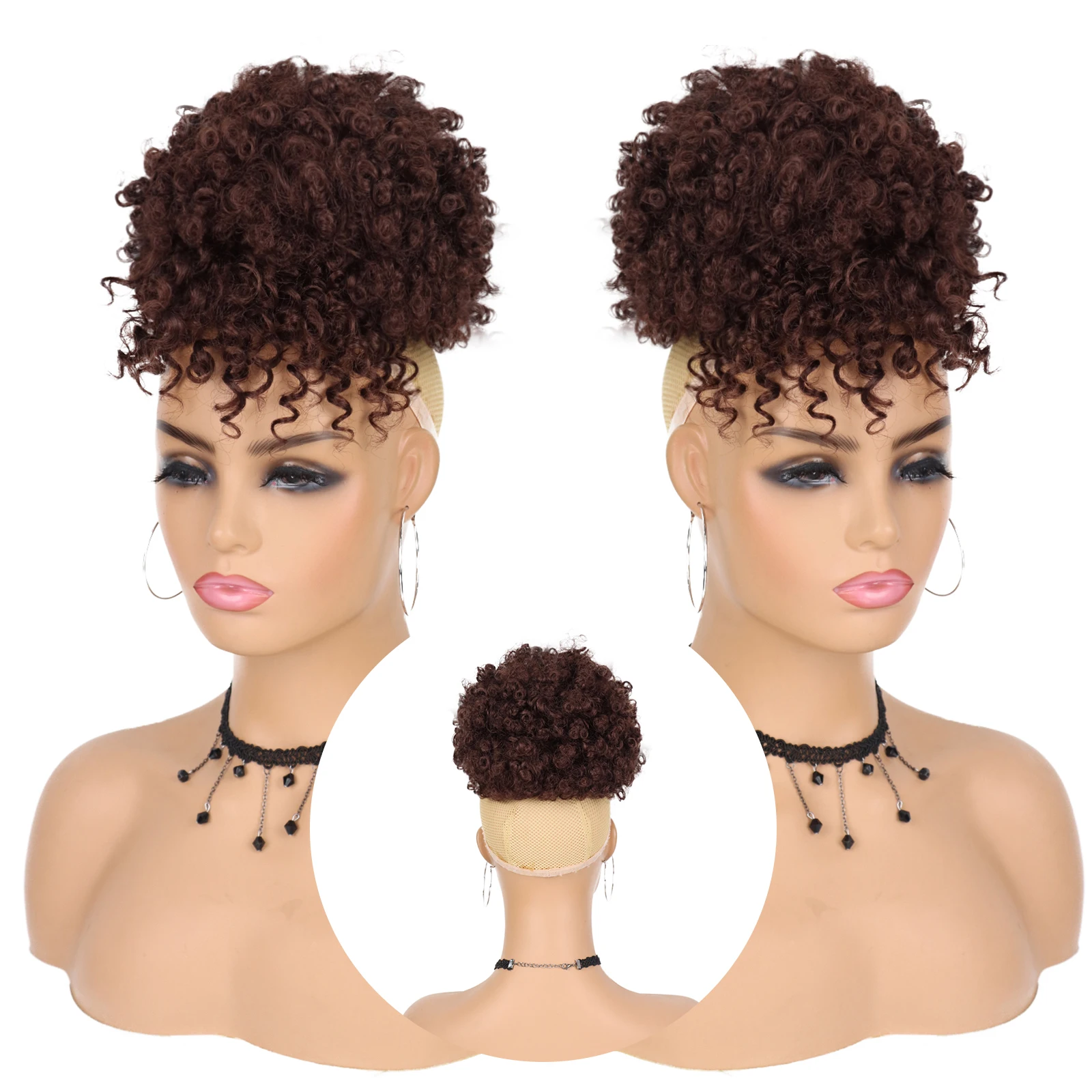G&T Wig Ponytail Drawstring With Bangs Short Kinkys Curly Pineapple Afro High Puff Hair Bun Wrap Updo Hair Extensions