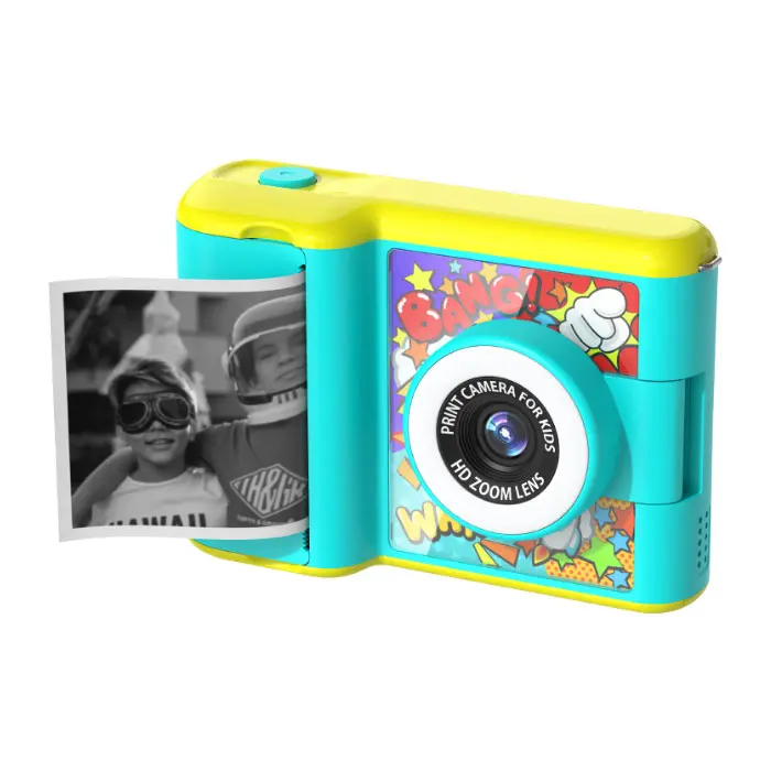 Kids Instant Print Camera 2.4 Inch Screen 1080P Selfie Printing Digital Video Camera with 180 Degree Flip Lens