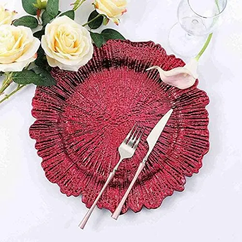 Round Reef Unique Plastic Dinner Plate Charger Vintage Christmas Wedding Party Dining Decorative Red Charger Plates On Sale