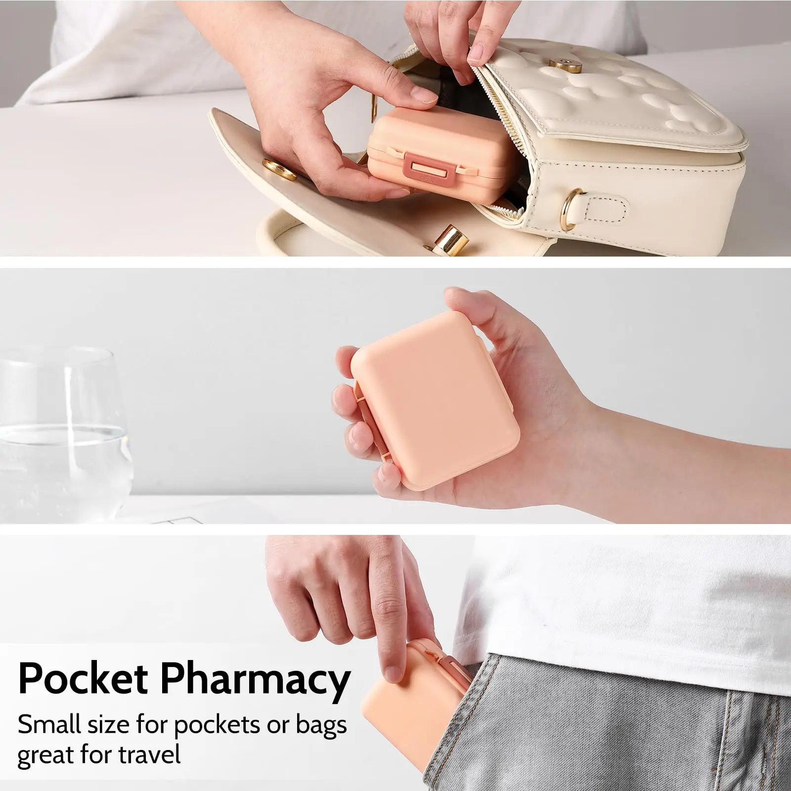 NISEVEN Wholesale 7 Grids Mini Medicine Vitamin Organizer Small Handy Pill Holder Box Portable Travel Pill Organizer with Labels