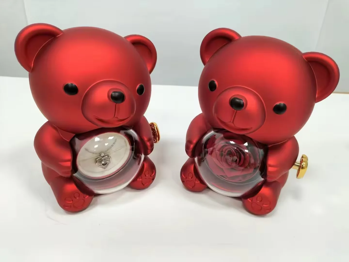 Dropshipping New Hot Preserved Real Rotating Rose Teddy Bear Jewelry Gift Box with Two Round Necklace Gifts for Women Mom Wife