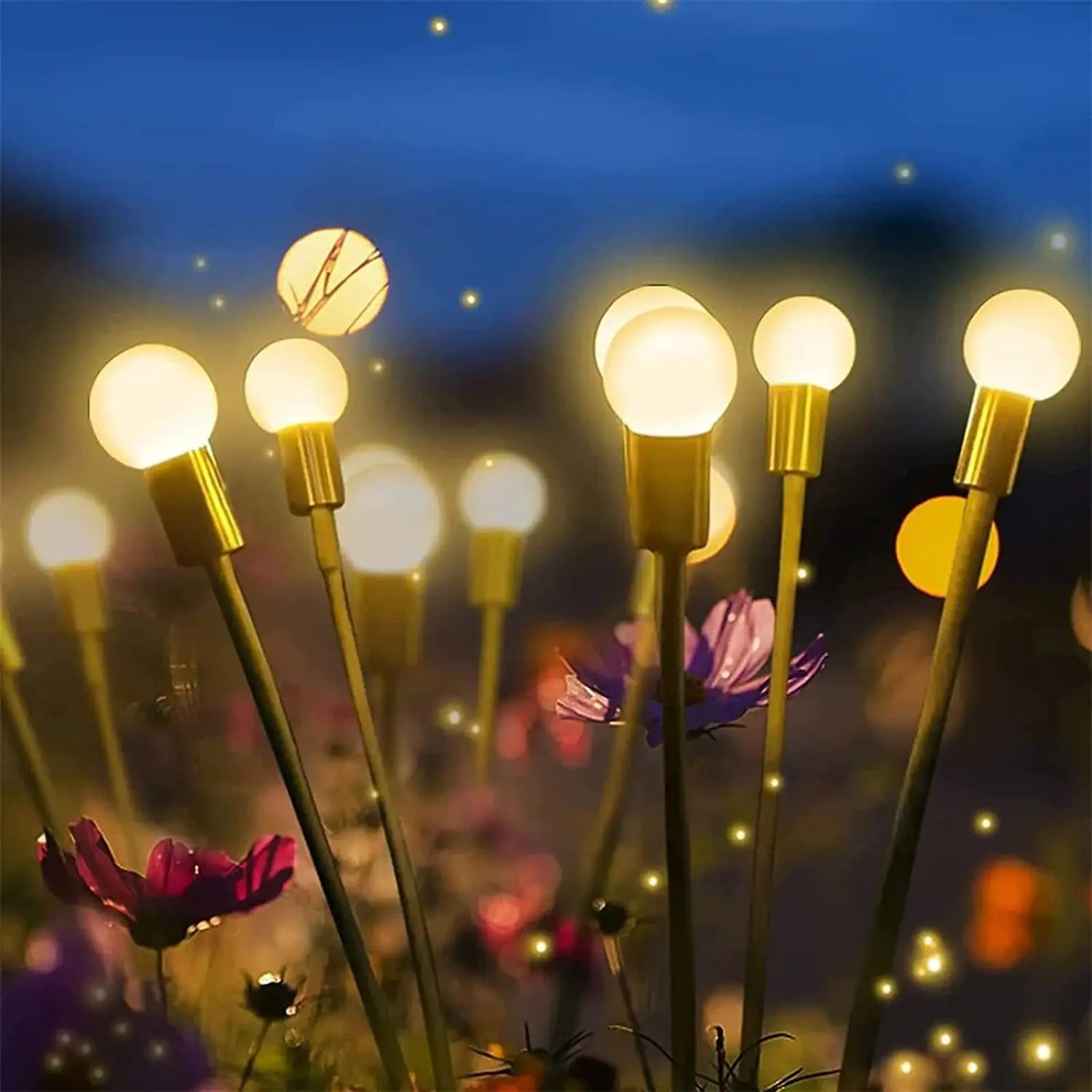 Solar garden Firefly lights LED wind moving fireflies ground plug decoration for holiday swinging
