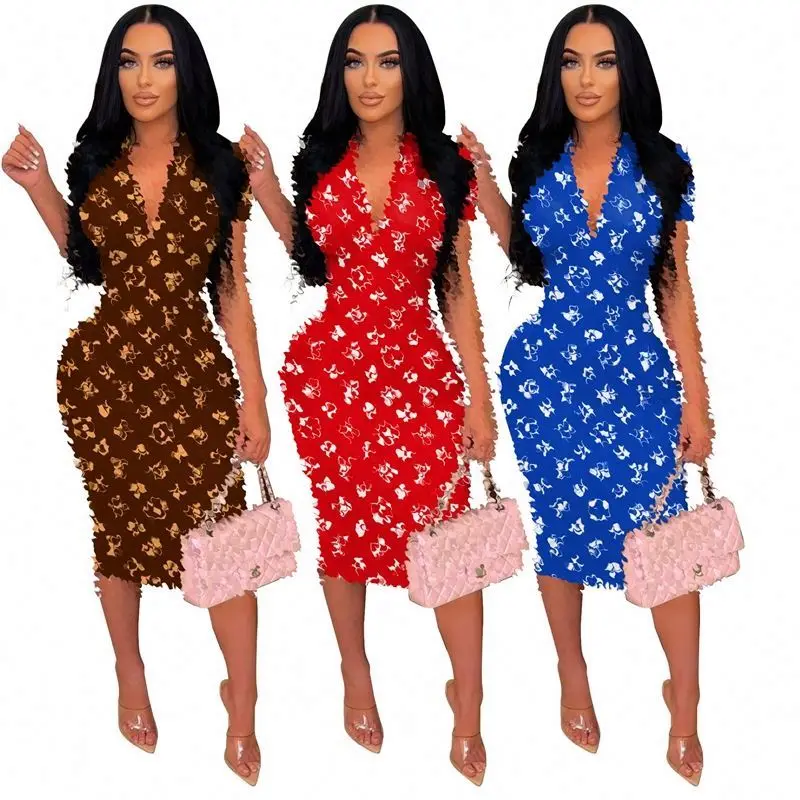 Hot sale clothes for women sexy elegant floral print dresses women fashion designer clothes famous brands dresses women casual