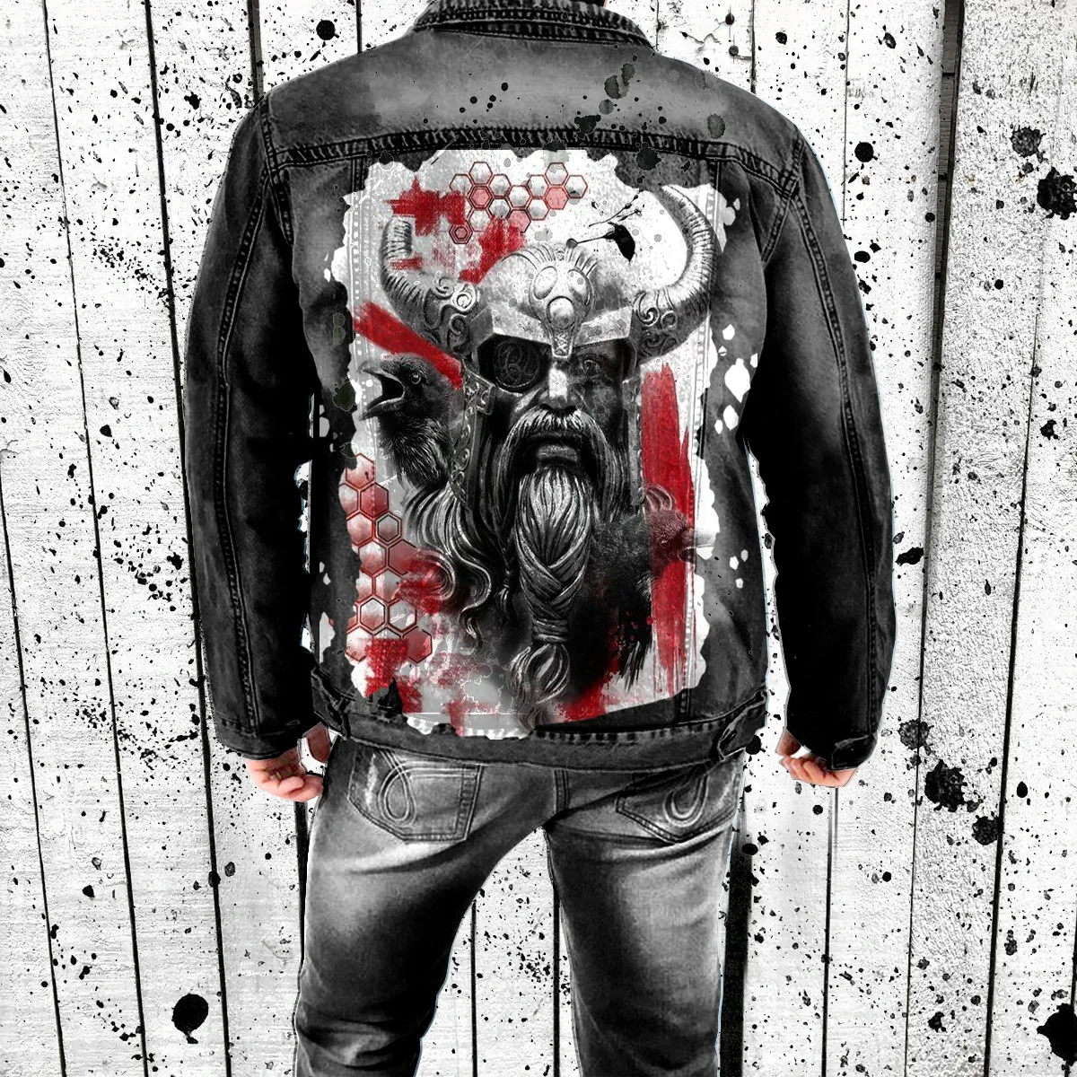 Hip Hop Harajuku Bomber Jacket New Men Denim Jackets Streetwear Skull Graffiti Blue Denim Jean Jacket Coat Punk Rock Vintage