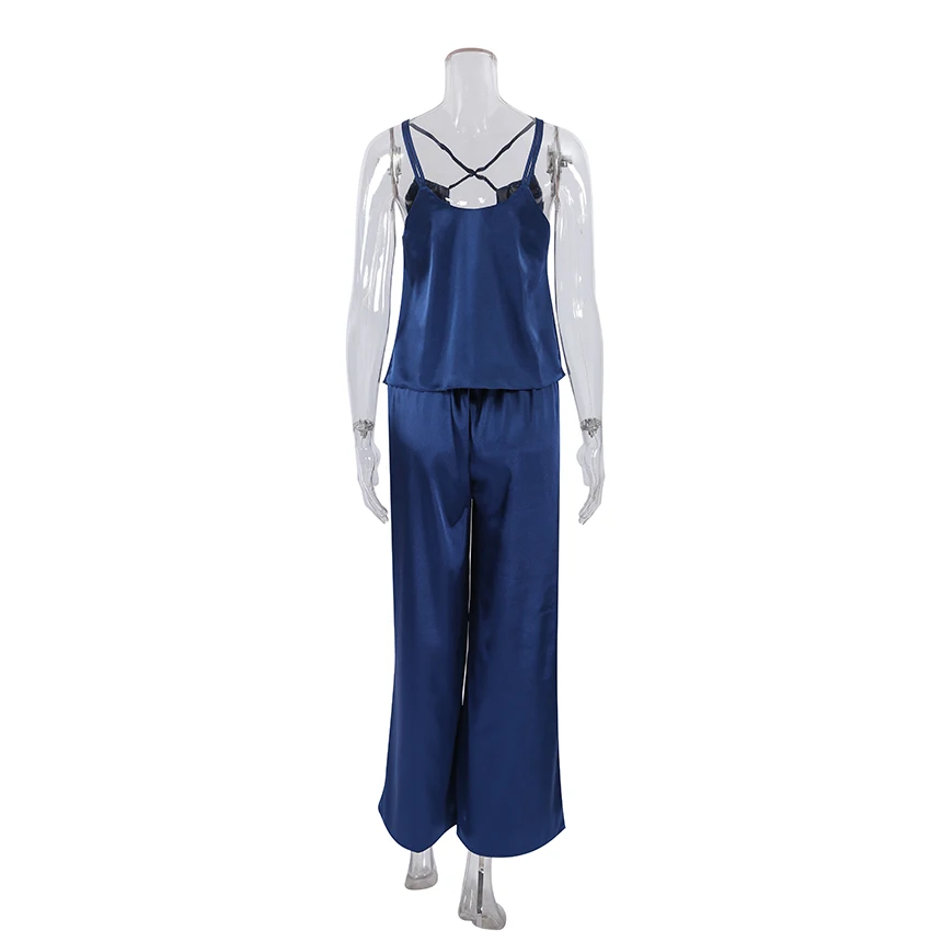 OOTN Loose Sleepwear Summer 2023 Spaghetti Strap V Neck Nightwear Female Casual Trouser Suits luxury pajamas for women set