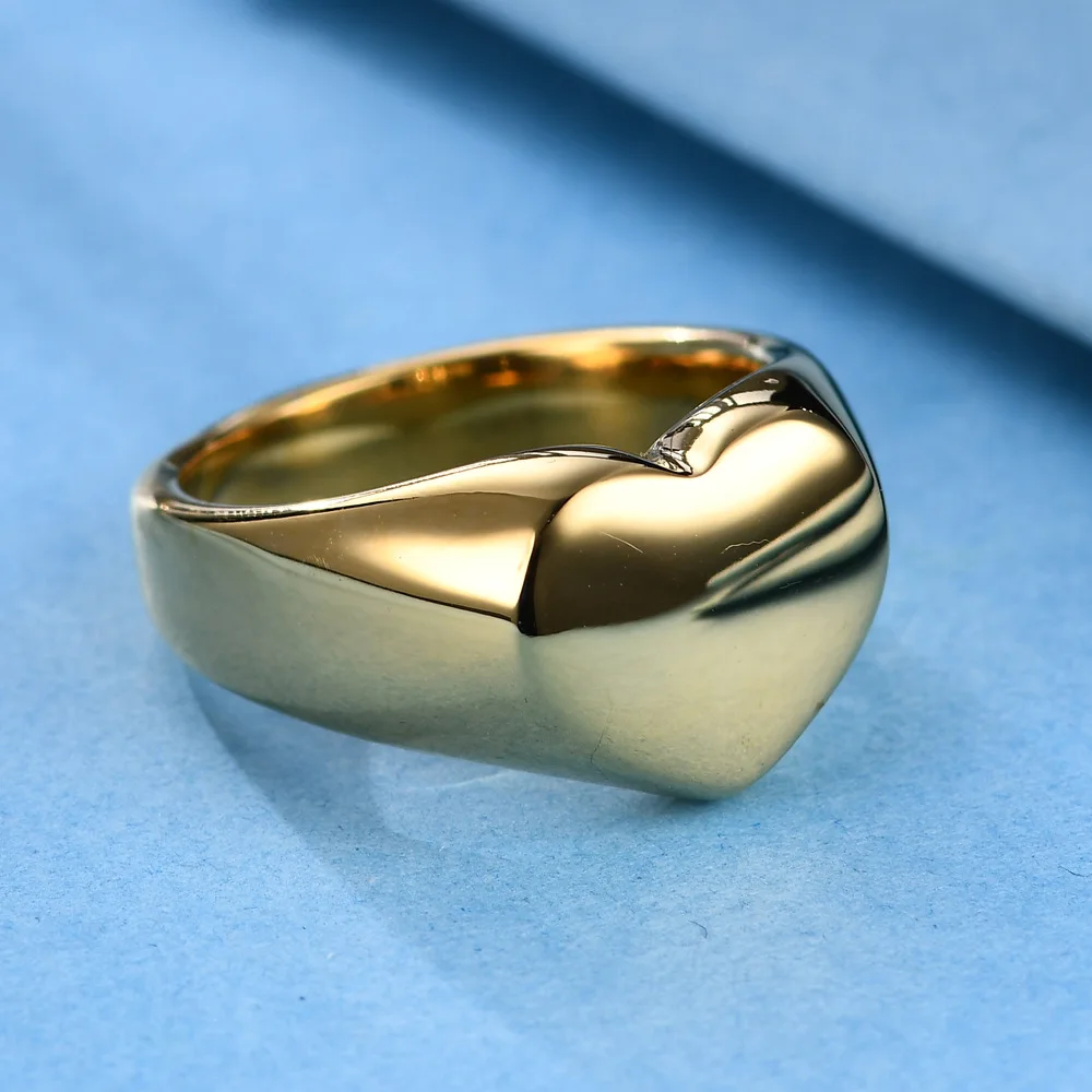 Stainless Steel Ring Heart Shaped Glossy Silver Black Gold Casting Basic Laser logo
