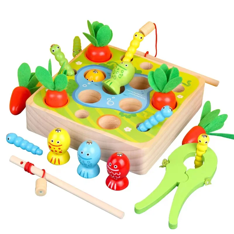 Preschool Educational Toys Radish Set Wooden Catching Game Magnetic Fishing Toys