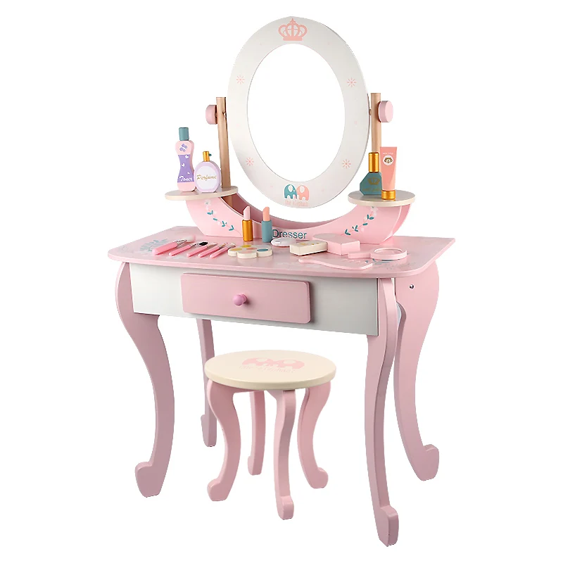 New Product Kids Pretend Toys Elegant Simulation Beauty Toy Wooden Dressing Table For Little Girls