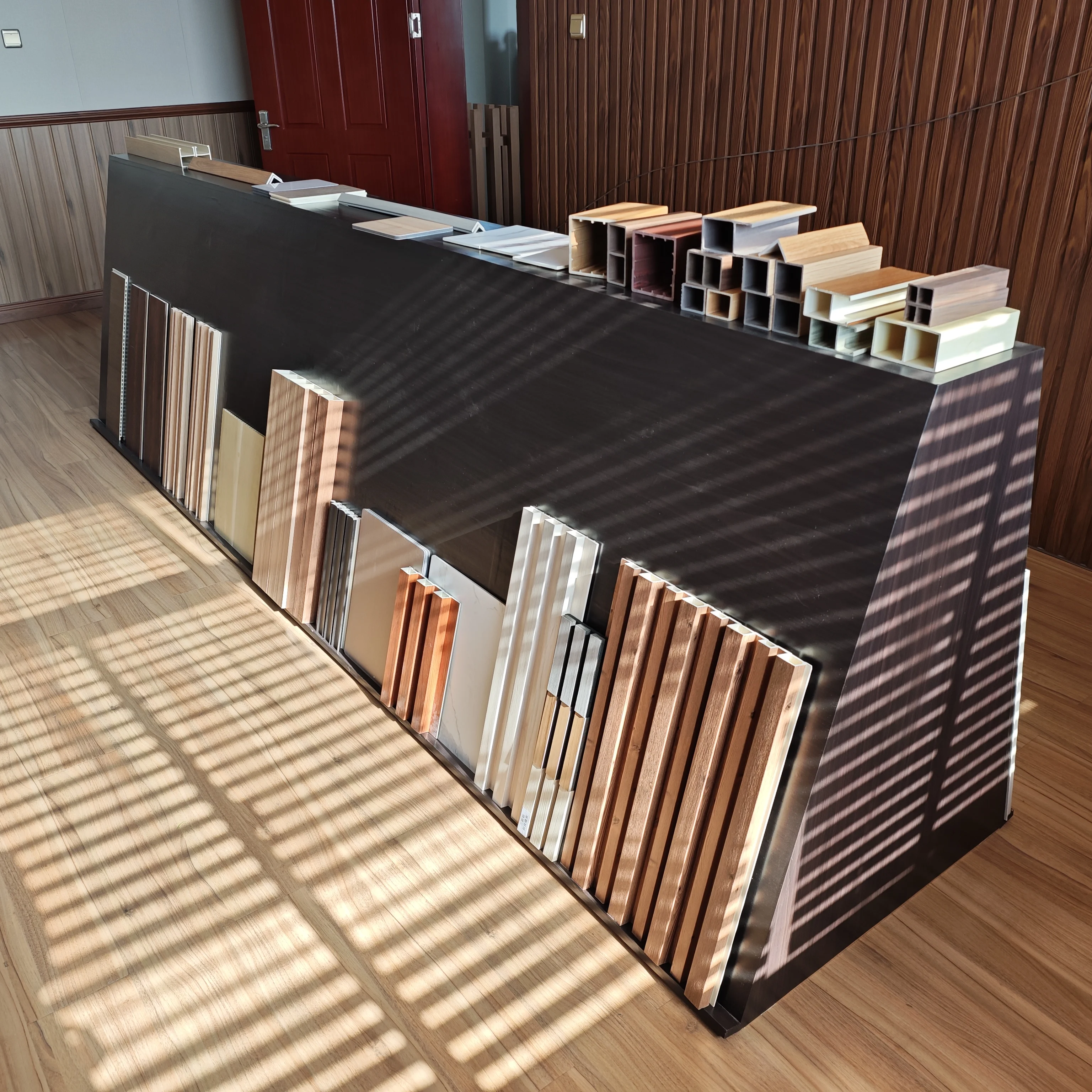 Foju Modern Interior Decoration Hollow Wooden Grain PVC WPC Privacy Screen Partition Curtain Wall WPC Square Timber Tube
