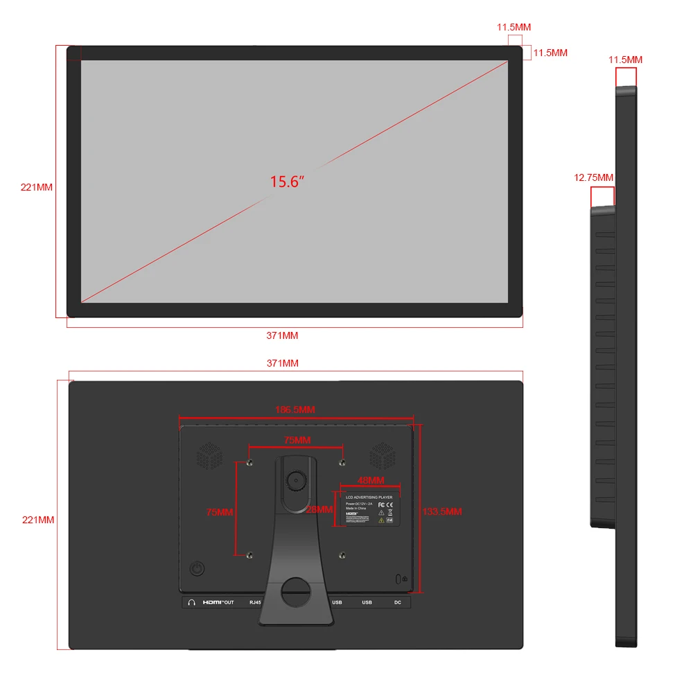 5G WiFI Android 450 High Brightness 15 Inch Digital Menu Boards Advertising Totems Touch Screen Digital Signage and Displays