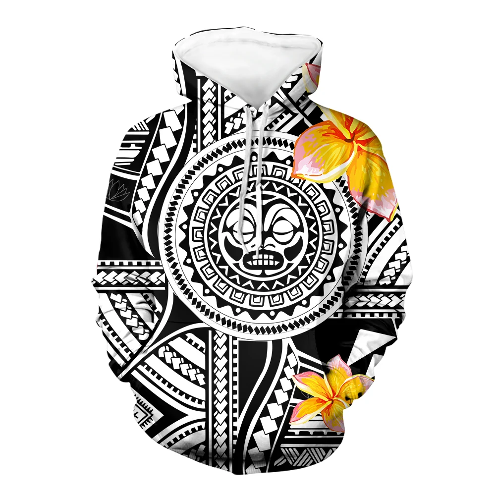 
Samoan Style Hawaiian Polynesian Tribal Hibiscus Yellow/White/Black Printed Hoodies for Women Long Sleeve Pullover Sweatshirts 