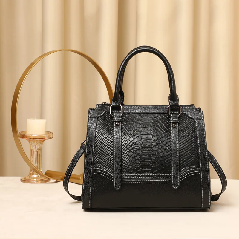 New fashion leather cow hide handbags ladies shoulder crossbody blue handbag custom logo woman bags luxury snake skin handbag