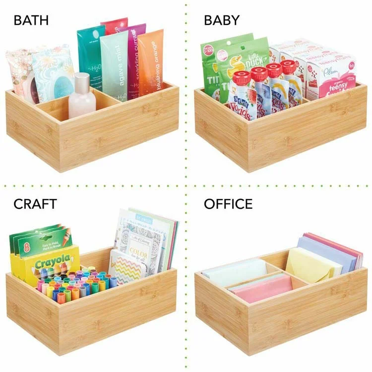 3 Divided Sections Cabinets Customized Bamboo Compact Storage Organizer Bin Box