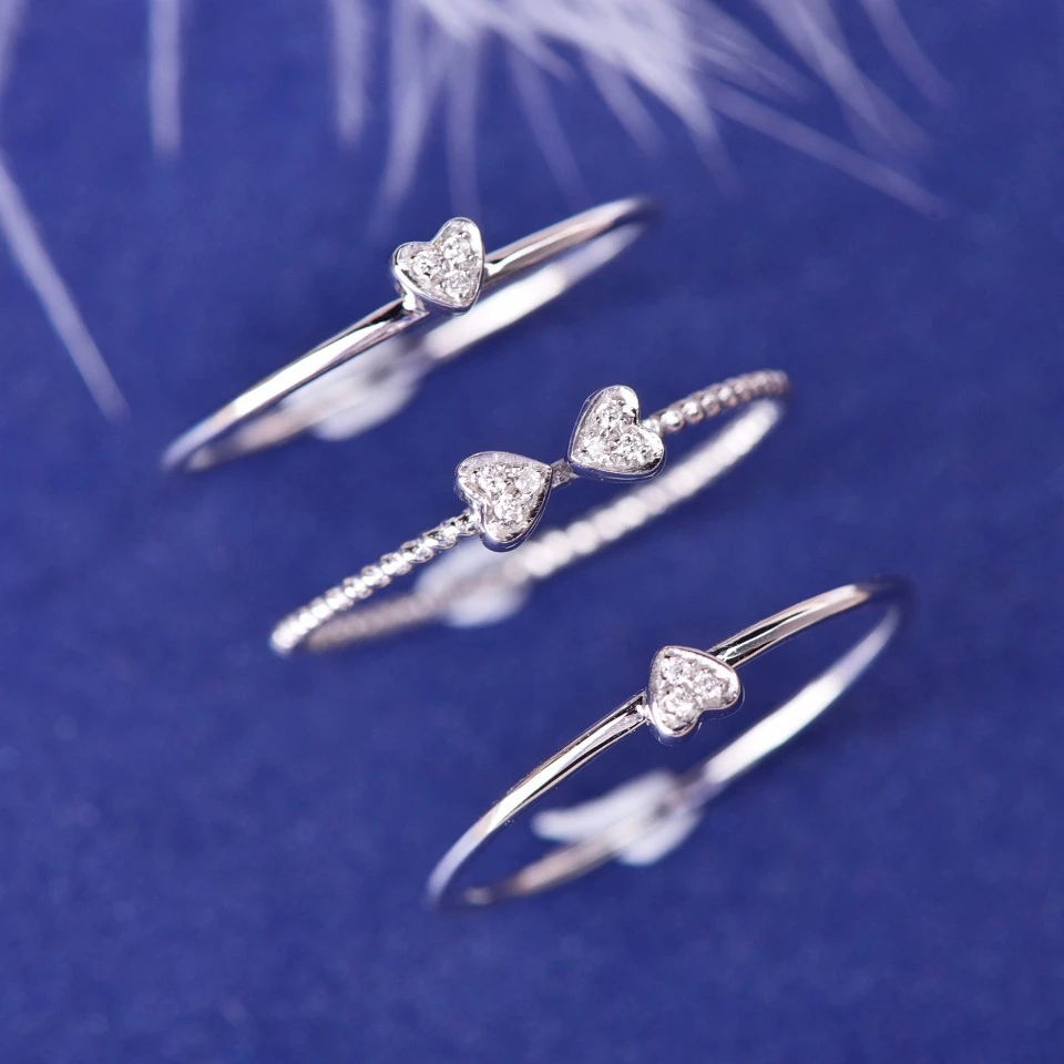 Heart Cut Real Diamond Solid White Gold Anniversary Jewelry Gift 18K Triple Ring Pure Gold Engagement Rings Wedding Ring Set