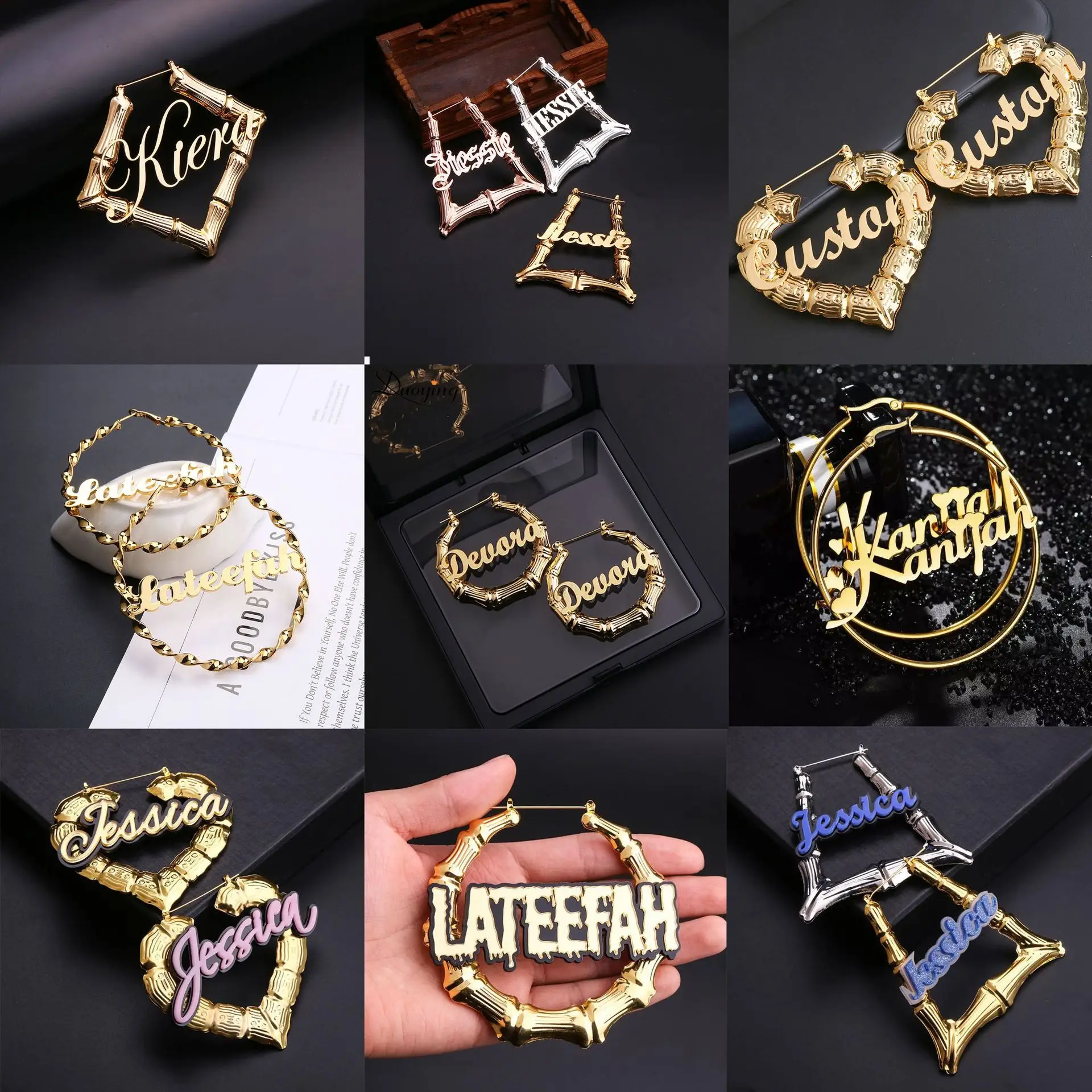 Fashion Boho Custom Personalised letters Name alphabet big Hoop Earrings Stainless Steel Jewelry for Women Girls