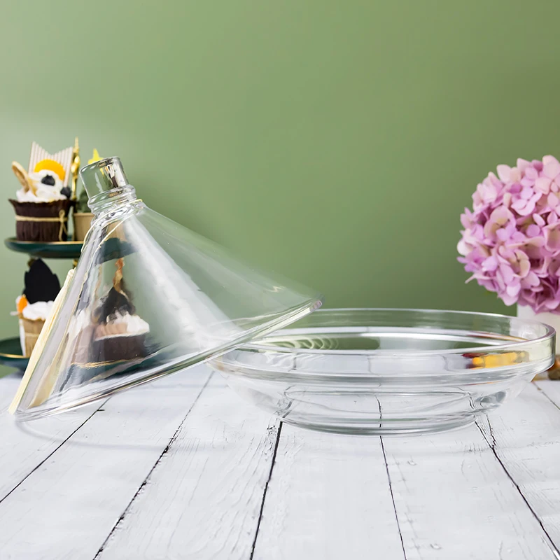 Factory Wholesale Logo Customized Conical Crystal Large Glass Candy Bowl with Lid