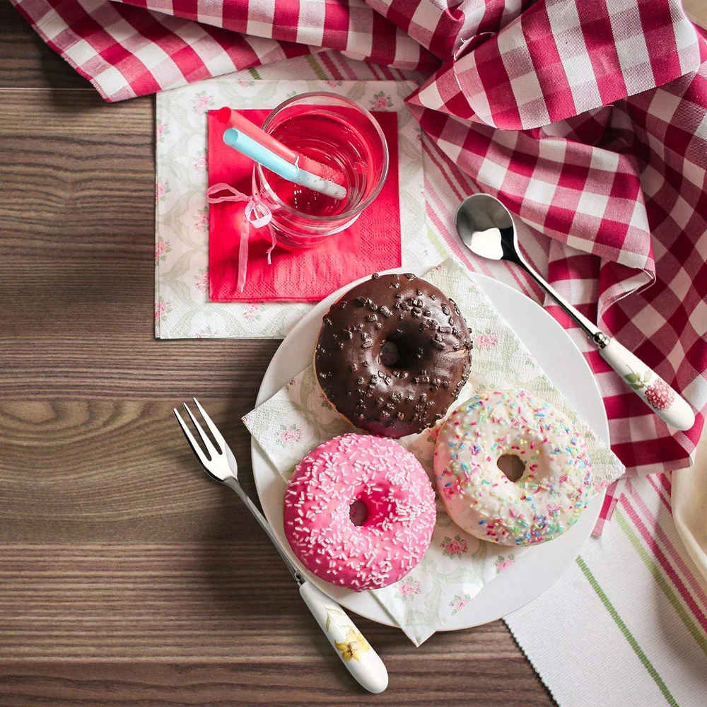 High Quality 12 PCS Spoon and Fork Sets Ceramic Handle Stainless Steel Cutlery Tea Forks Spoons