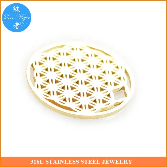 Mandala Design Gold Plated Stainless Steel Jewelry Round Hollow Medallion Charm of Fashion   Pendant