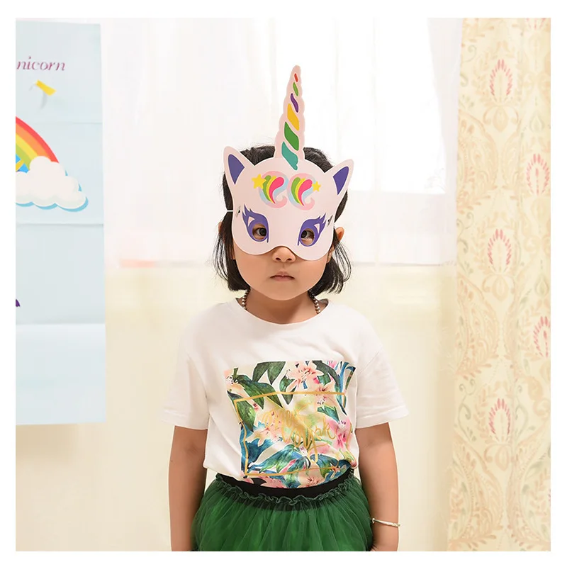 Wholesale 12PCS Cheap Paper Luminous Unicorn Mask for Kids Birthday Party Supplies