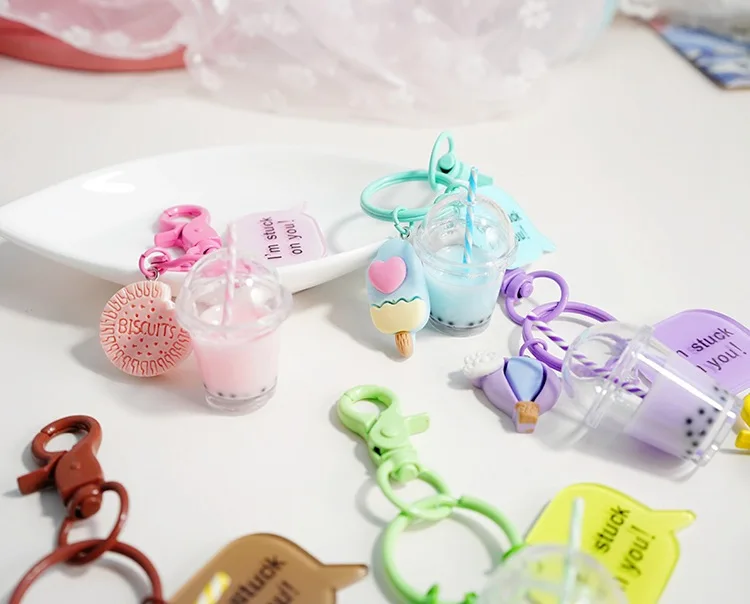 Bubble Tea Pearl Milk Tea Liquid Bottle Keychain Pendant Acrylic Cute Girl Bag Keychain With Pendant