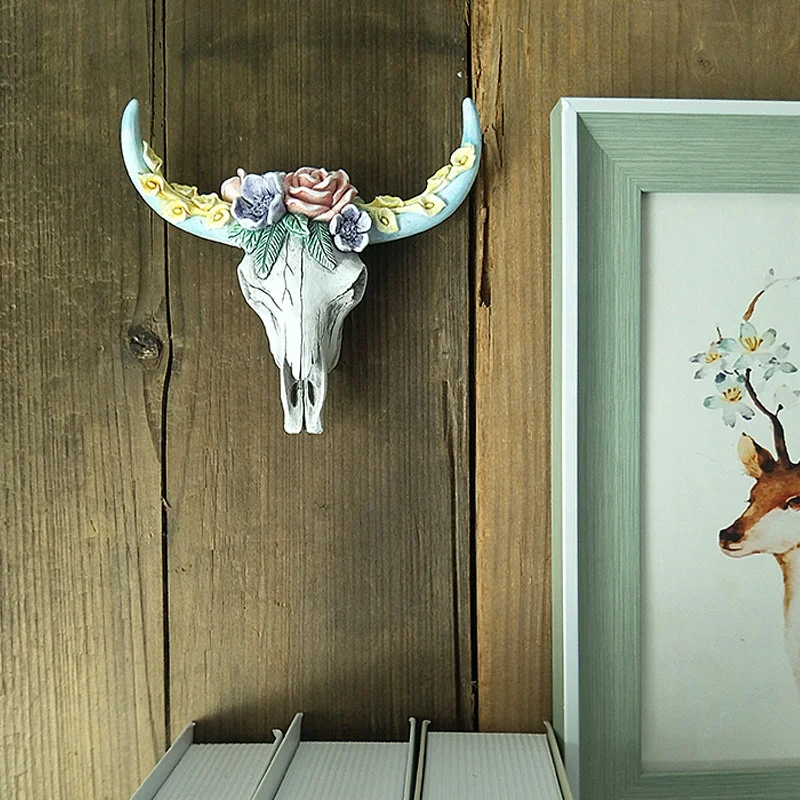 resin cow skull crafts wall decoration ODM kawaii resin crafts for desk decoration OEM animal statue bust folk crafts
