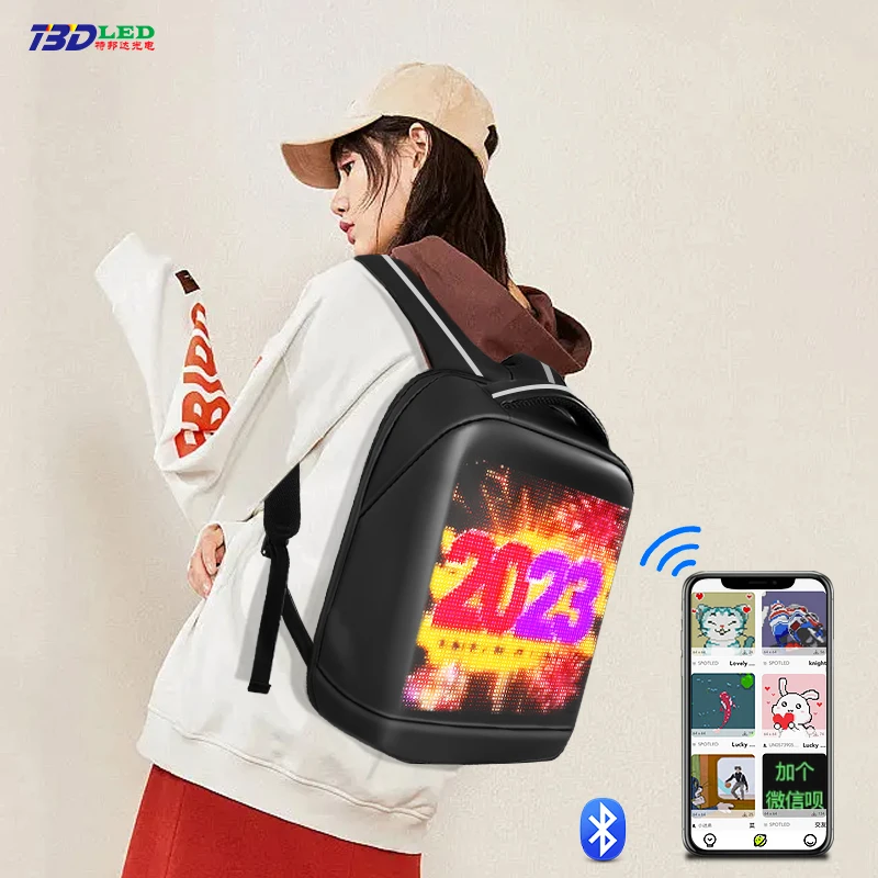 Full color APP Programmable 64*64 Pixel LED Backpack High resolution Display Laptop LED Bag DIY Dynamic Display Led Backpack