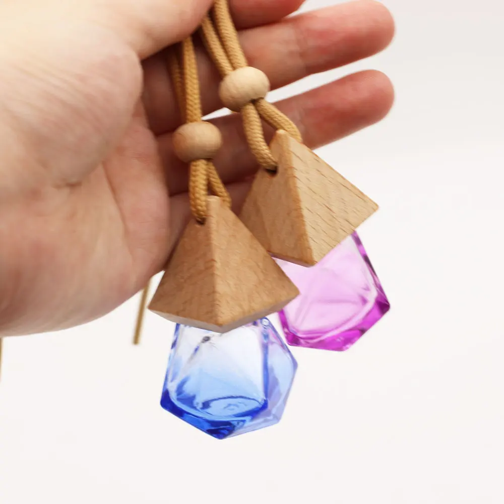 Air Freshener Diffuser Hanging Empty Glass Yellow Refillable Car Perfume Bottle for Auto Pendant Smell Essential Oil