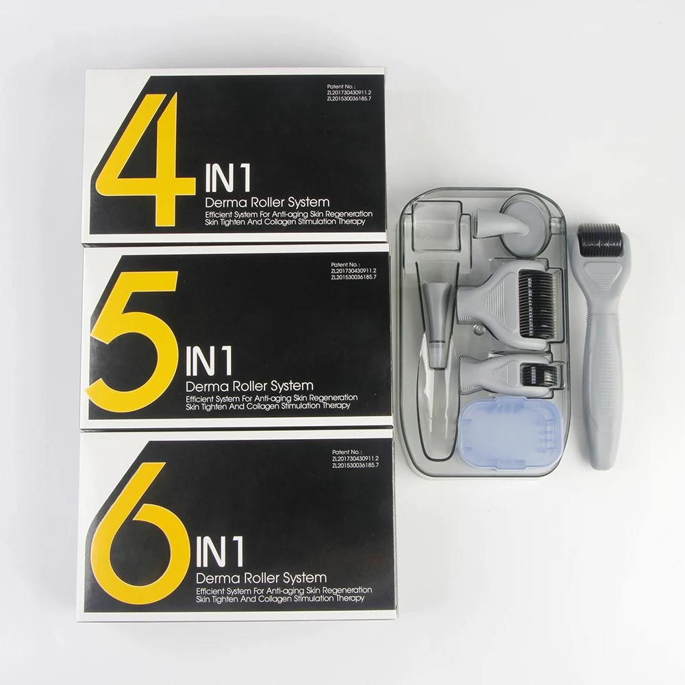 Custom logo dermal roller 0.5mm dermaroler 4in1 beard growth kit derma roller 4 in 1