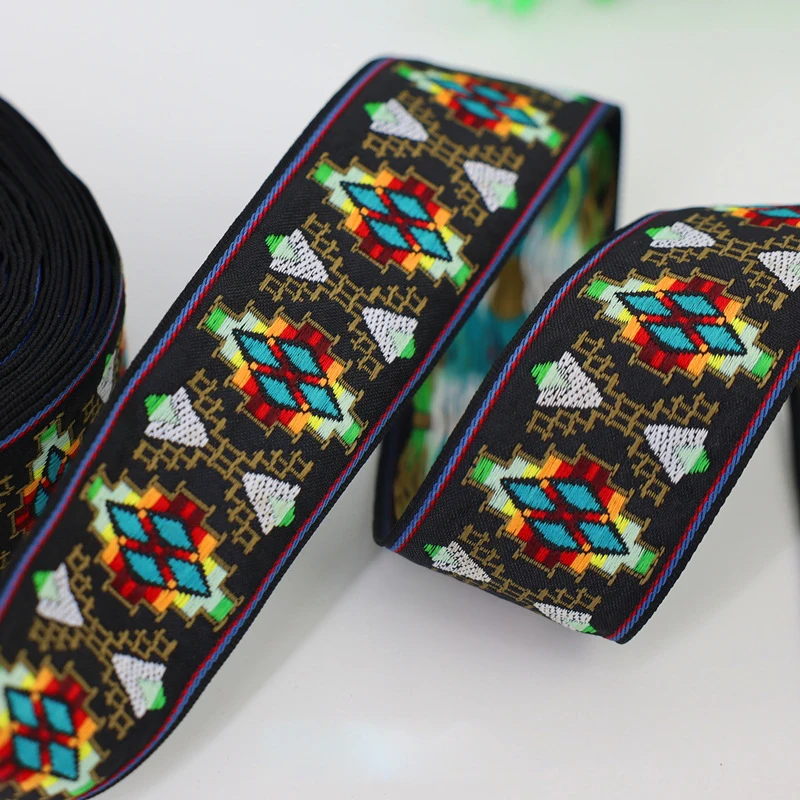 Woven Webbing Ribbon 50mm, Colorful Webbing Strap, Ethnic Jacquard Polyester Webbing